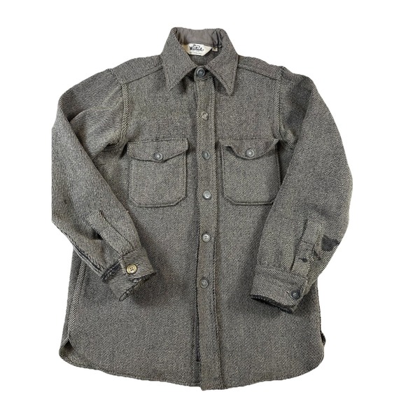 Woolrich Other - Vtg Woolrich Gray Shacket Mens Medium Herringbone Shirt Wool Jacket Button Up